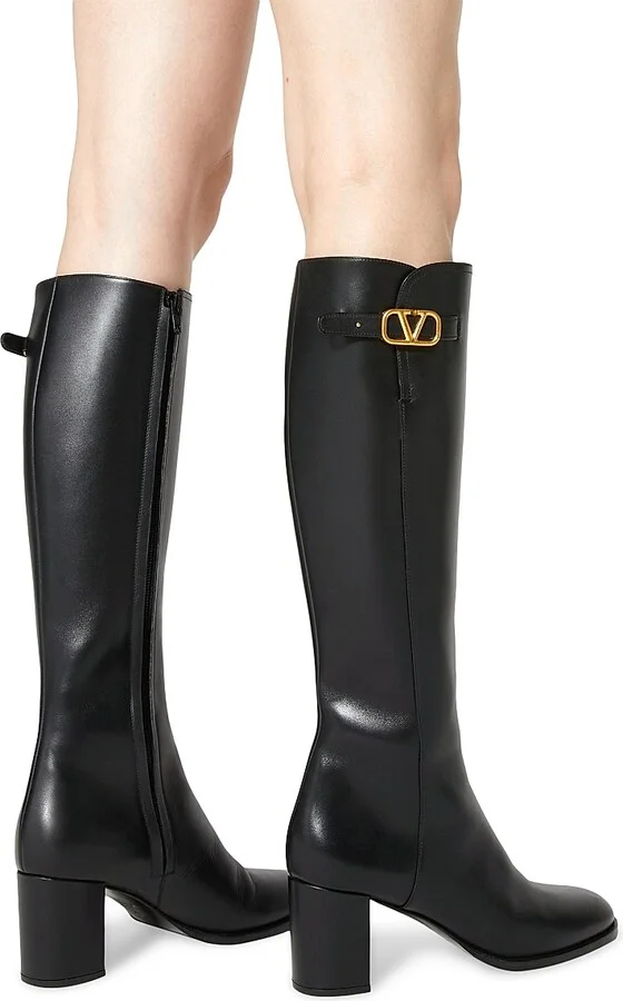 Women's VLogo Signature Calfskin Boots 70MM - Black - Size 8 - Image 6