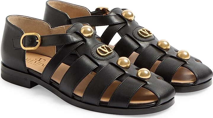 Women's VLogo Signature Calfskin Fisherman 20MM Sandals - Black - Size 7 - Image 2