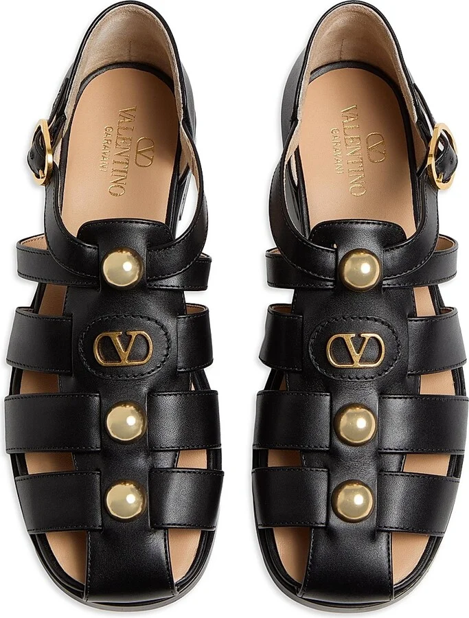 Women's VLogo Signature Calfskin Fisherman 20MM Sandals - Black - Size 7 - Image 4