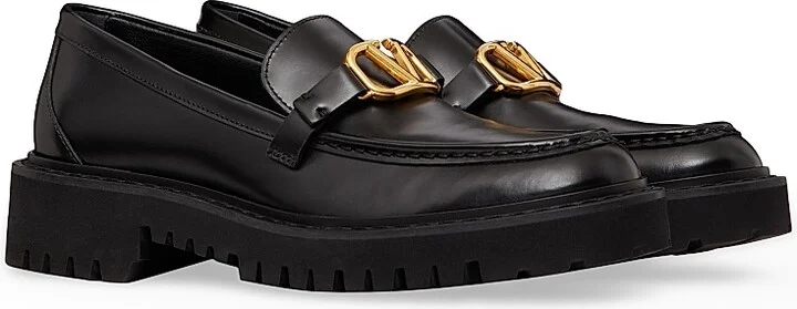 Women's Vlogo Signature Calfskin Loafers - Black - Size 7 - Image 3