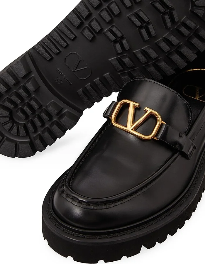 Women's Vlogo Signature Calfskin Loafers - Black - Size 7 - Image 6