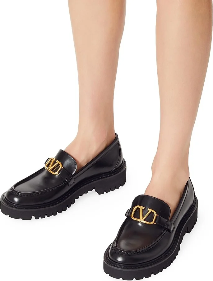 Women's Vlogo Signature Calfskin Loafers - Black - Size 7 - Image 7