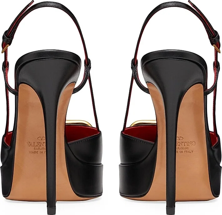 Women's VLogo Signature Calfskin Slingback Platform Pumps 120MM - Black - Size 7 - Image 3