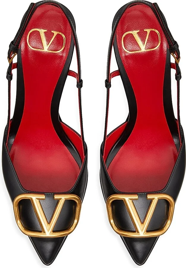Women's VLogo Signature Calfskin Slingback Platform Pumps 120MM - Black - Size 7 - Image 4