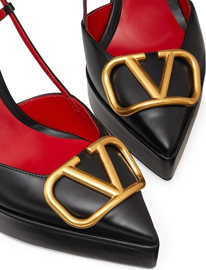 Women's VLogo Signature Calfskin Slingback Platform Pumps 120MM - Black - Size 7 - Image 5
