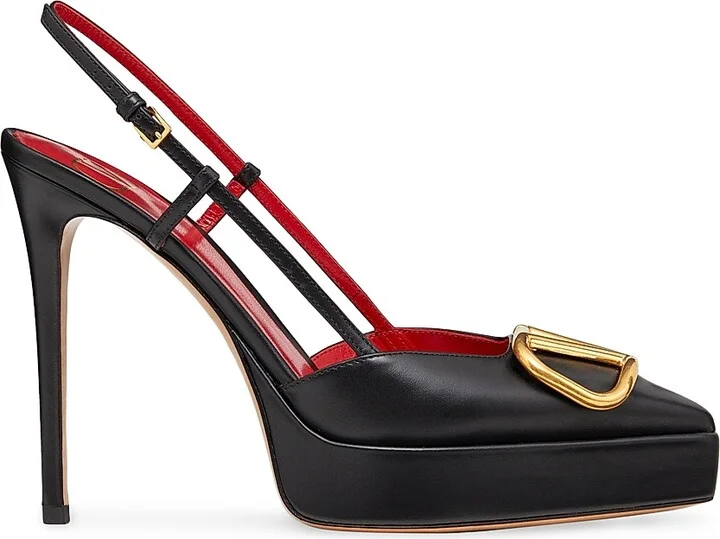 Women's VLogo Signature Calfskin Slingback Platform Pumps 120MM - Black - Size 7