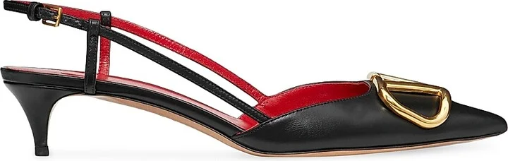 Women's VLogo Signature Calfskin Slingback Pumps 40MM - Black - Size 5