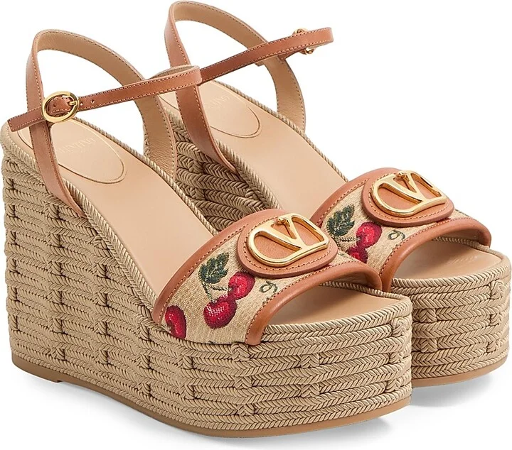 Women's VLogo Signature Cherryfic Pattern Wedge Sandals 120MM - Natural Red Multicolor - Size 7 - Image 2