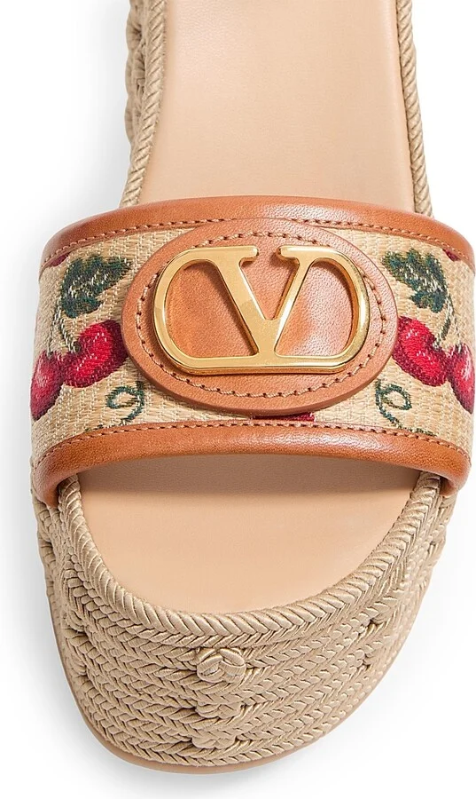 Women's VLogo Signature Cherryfic Pattern Wedge Sandals 120MM - Natural Red Multicolor - Size 7 - Image 3