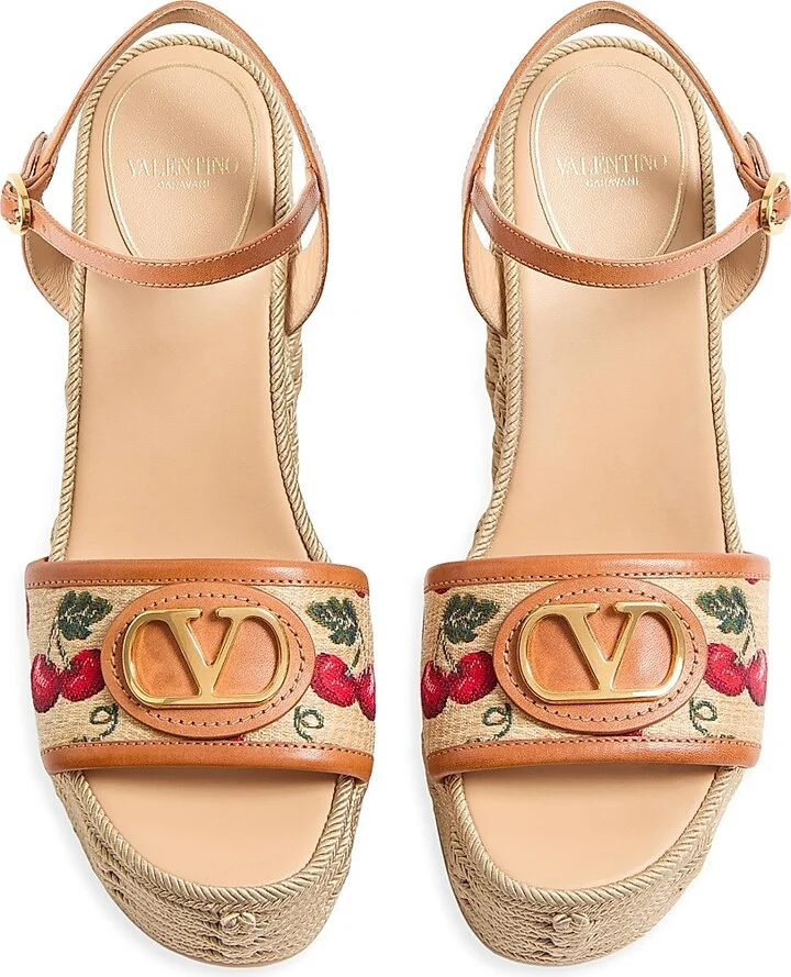 Women's VLogo Signature Cherryfic Pattern Wedge Sandals 120MM - Natural Red Multicolor - Size 7 - Image 6