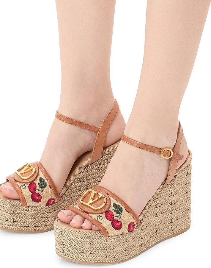 Women's VLogo Signature Cherryfic Pattern Wedge Sandals 120MM - Natural Red Multicolor - Size 7 - Image 7