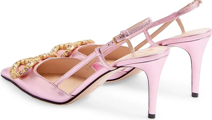 Women's VLogo Signature Laminated Nappa Leather 80MM Slingback Pumps - Pink Multicolor - Size 7 - Image 4