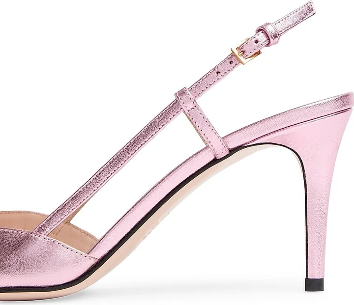 Women's VLogo Signature Laminated Nappa Leather 80MM Slingback Pumps - Pink Multicolor - Size 7 - Image 5