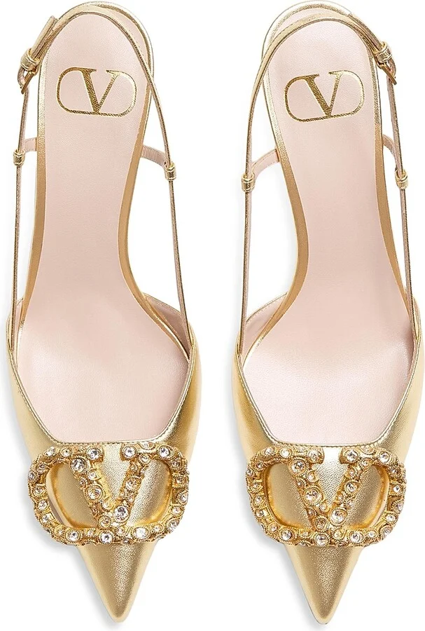 Women's VLogo Signature Laminated Nappa Leather 80MM Slingback Pumps - Pink Multicolor - Size 7 - Image 11