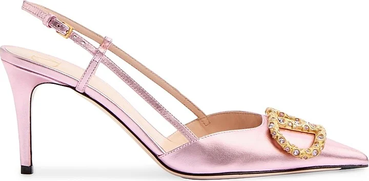 Women's VLogo Signature Laminated Nappa Leather 80MM Slingback Pumps - Pink Multicolor - Size 7