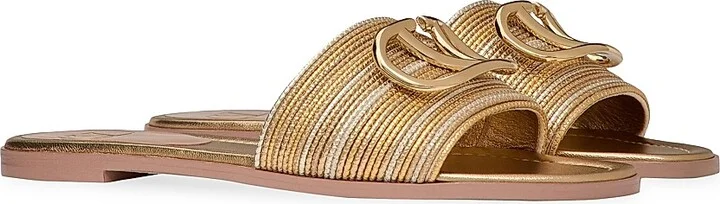 Women's VLogo Signature Metallic Leather Slide Sandals - Gold - Size 7.5 - Image 2