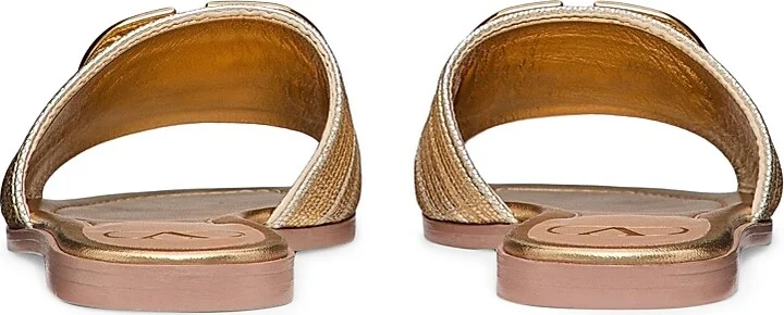 Women's VLogo Signature Metallic Leather Slide Sandals - Gold - Size 7.5 - Image 4