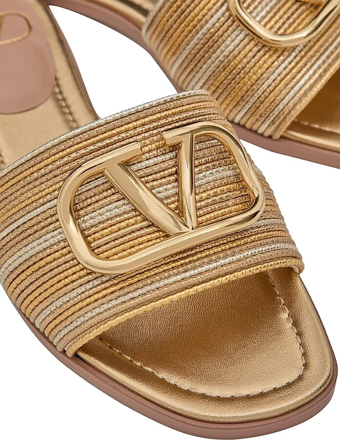 Women's VLogo Signature Metallic Leather Slide Sandals - Gold - Size 7.5 - Image 5