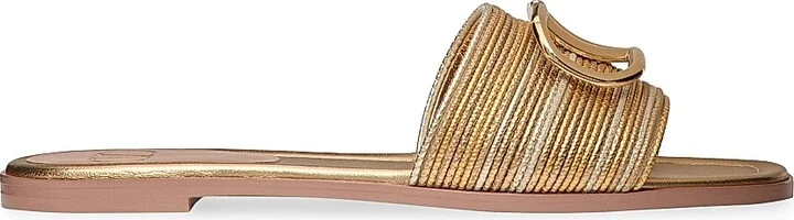 Women's VLogo Signature Metallic Leather Slide Sandals - Gold - Size 7.5