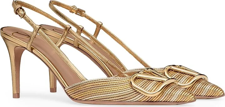 Women's VLogo Signature Metallic Slingback Pumps 80MM - Gold - Size 8 - Image 2