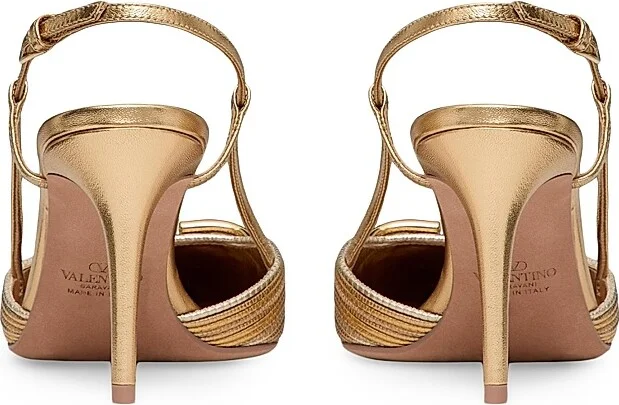 Women's VLogo Signature Metallic Slingback Pumps 80MM - Gold - Size 8 - Image 3