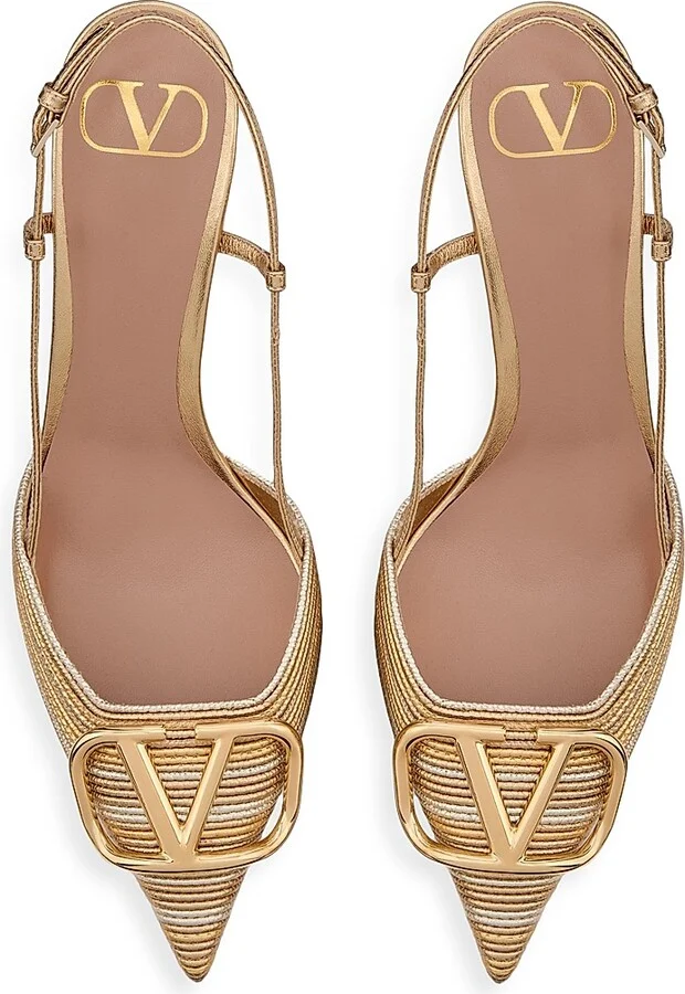 Women's VLogo Signature Metallic Slingback Pumps 80MM - Gold - Size 8 - Image 4