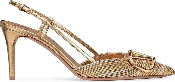 Women's VLogo Signature Metallic Slingback Pumps 80MM - Gold - Size 8