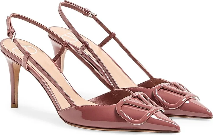 Women's VLogo Signature Patent Leather Slingback Pumps 80MM - Brown - Size 7 - Image 2