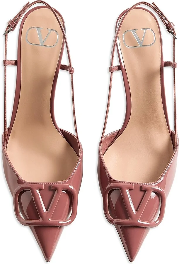 Women's VLogo Signature Patent Leather Slingback Pumps 80MM - Brown - Size 7 - Image 4