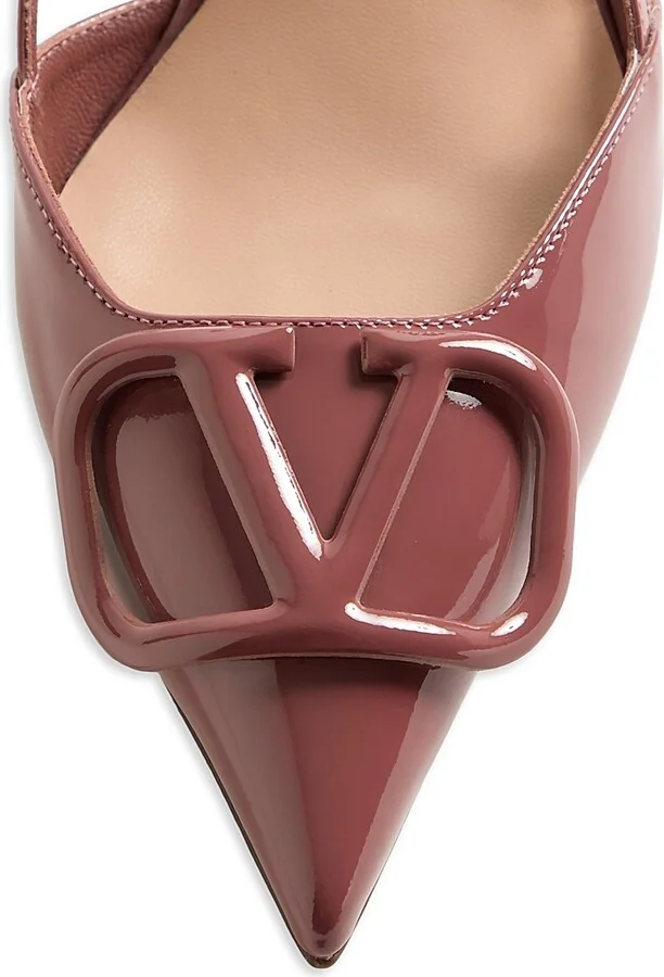 Women's VLogo Signature Patent Leather Slingback Pumps 80MM - Brown - Size 7 - Image 5