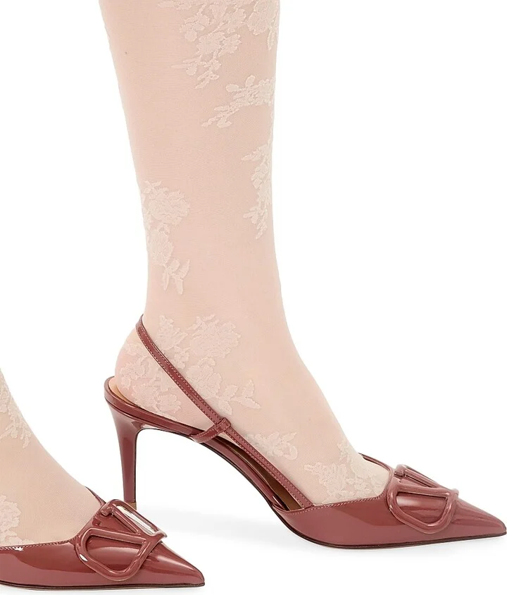 Women's VLogo Signature Patent Leather Slingback Pumps 80MM - Brown - Size 7 - Image 7