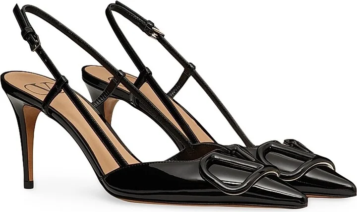 Women's VLogo Signature Patent Leather Slingback Pumps 80MM - Brown - Size 7 - Image 8