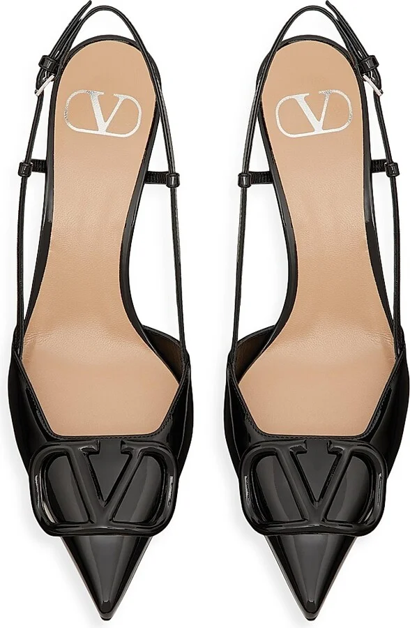 Women's VLogo Signature Patent Leather Slingback Pumps 80MM - Brown - Size 7 - Image 10