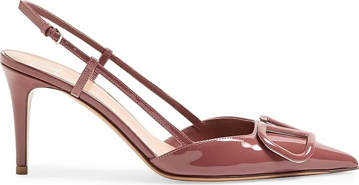 Women's VLogo Signature Patent Leather Slingback Pumps 80MM - Brown - Size 7