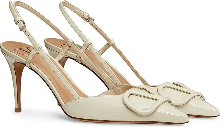 Women's VLogo Signature Patent Leather Slingback Pumps - Light Ivory - Size 5 - Image 2