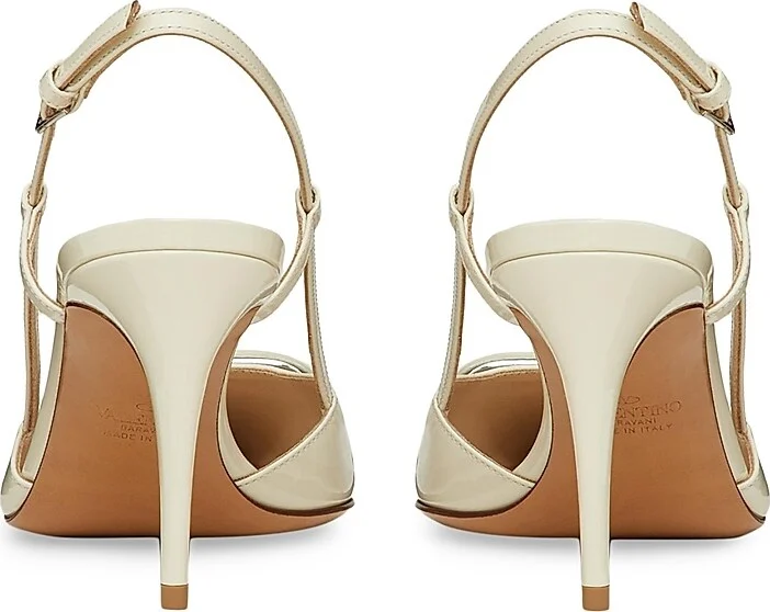 Women's VLogo Signature Patent Leather Slingback Pumps - Light Ivory - Size 5 - Image 3