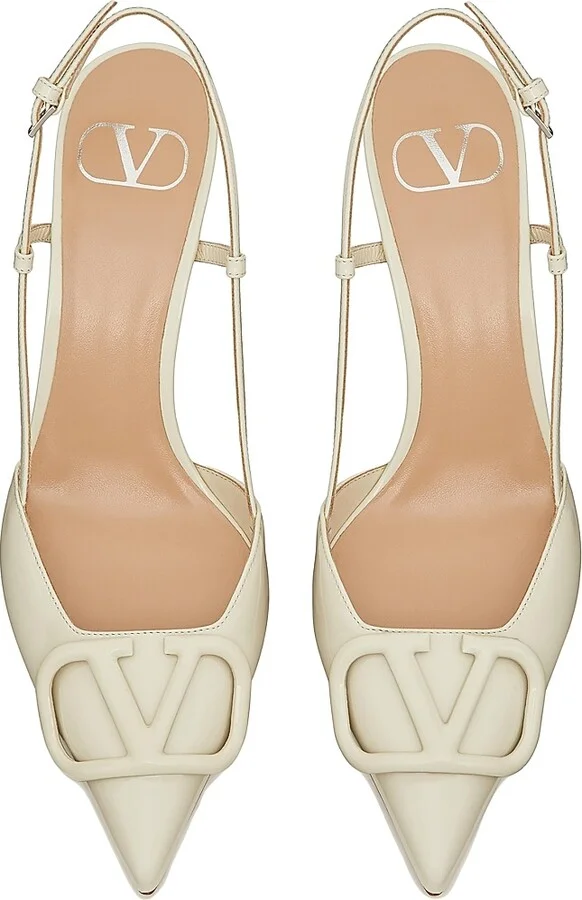 Women's VLogo Signature Patent Leather Slingback Pumps - Light Ivory - Size 5 - Image 4