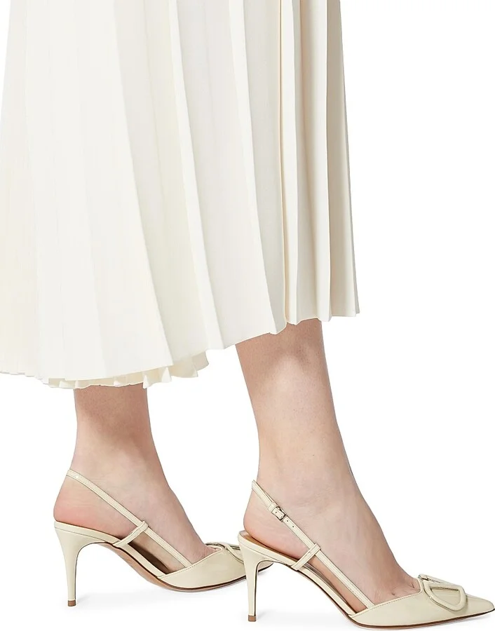 Women's VLogo Signature Patent Leather Slingback Pumps - Light Ivory - Size 5 - Image 6