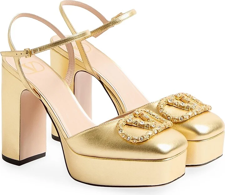 Women's VLogo Signature Platform Pumps 115MM - Antique Brass Crystal - Size 7 - Image 2