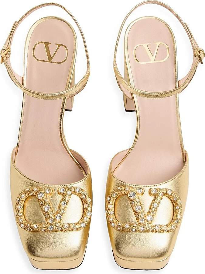 Women's VLogo Signature Platform Pumps 115MM - Antique Brass Crystal - Size 7 - Image 4