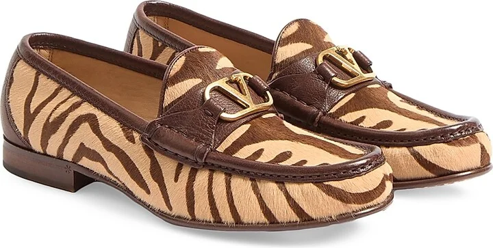 Women's VLogo Signature Pony-Effect 20MM Calfskin Loafers - Beige Brown - Size 7 - Image 2