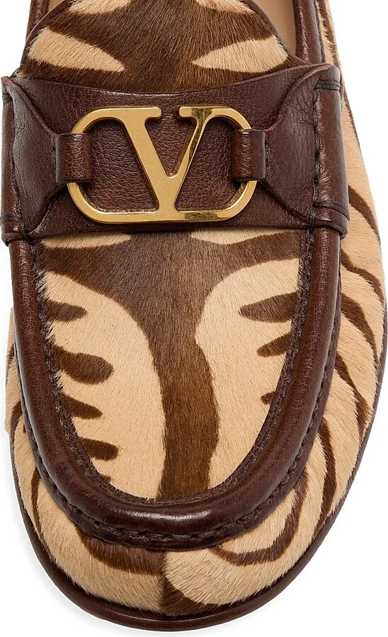 Women's VLogo Signature Pony-Effect 20MM Calfskin Loafers - Beige Brown - Size 7 - Image 5