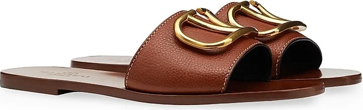 Women's Vlogo Signature Slide Sandal In Grainy Cowhide With Accessory - Tan - Size 4 - Image 2