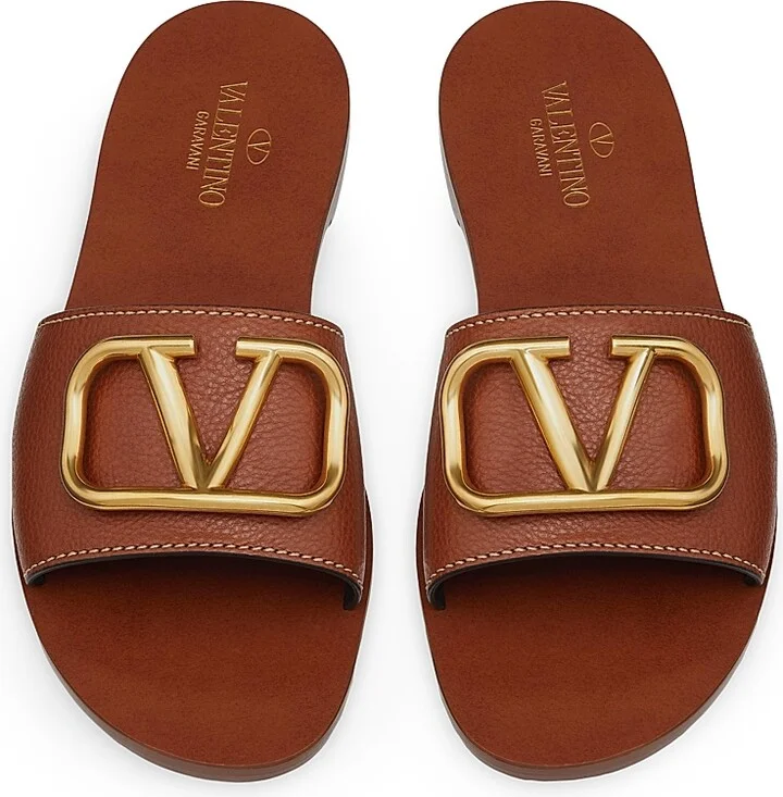 Women's Vlogo Signature Slide Sandal In Grainy Cowhide With Accessory - Tan - Size 4 - Image 4