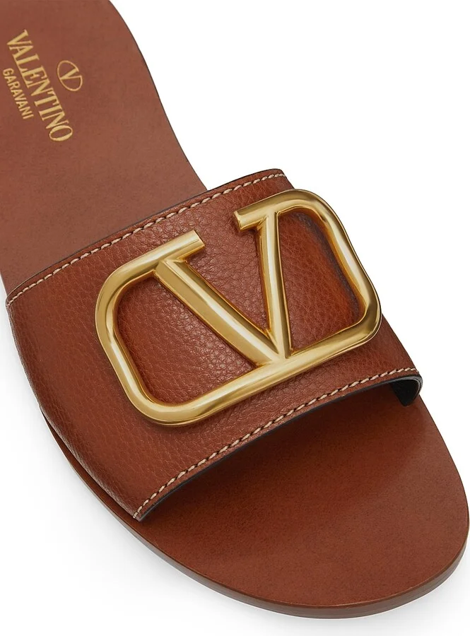 Women's Vlogo Signature Slide Sandal In Grainy Cowhide With Accessory - Tan - Size 4 - Image 5
