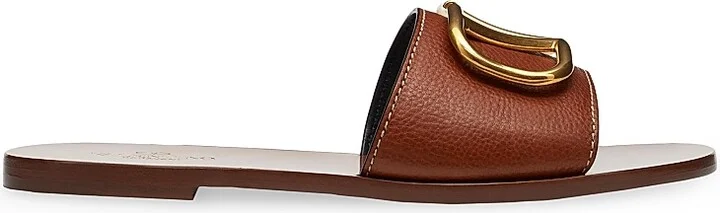 Women's Vlogo Signature Slide Sandal In Grainy Cowhide With Accessory - Tan - Size 4