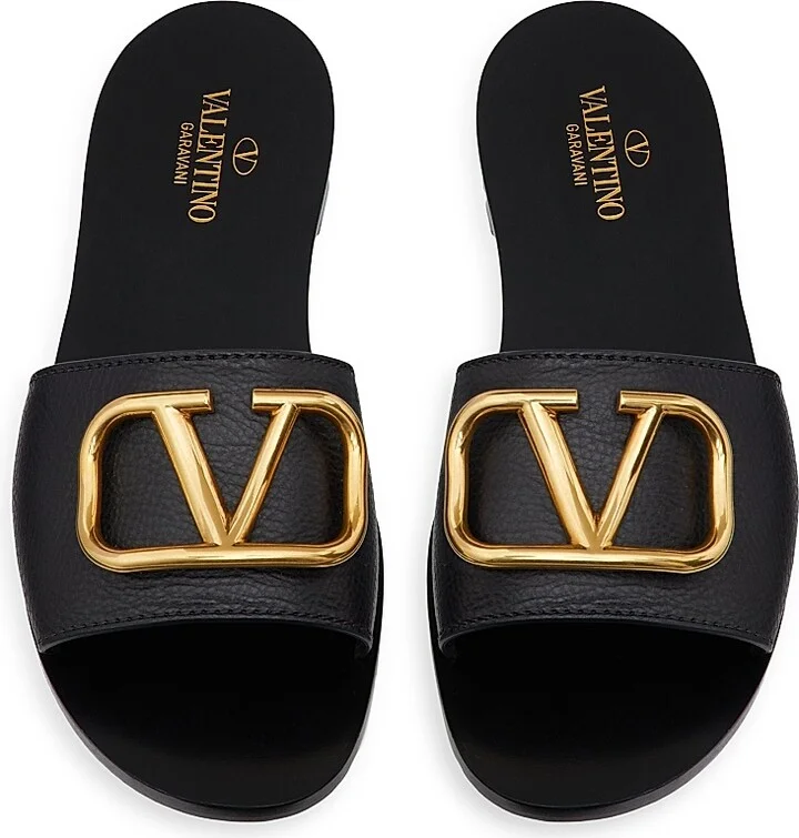 Women's VLogo Signature Slide Sandals in Grainy Cowhide - Black - Size 6 - Image 3