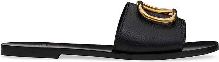Women's VLogo Signature Slide Sandals in Grainy Cowhide - Black - Size 6