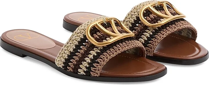 Women's VLogo Signature Slide Sandals with Crochet Embroidery - Brown Multicolor - Size 6 - Image 2