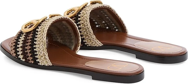 Women's VLogo Signature Slide Sandals with Crochet Embroidery - Brown Multicolor - Size 6 - Image 3